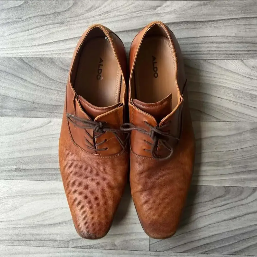 Aldo Brown Leather Perforated Lace-Up Dress Shoes